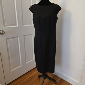 Brooks Brothers Black Cap-Sleeve Midi Sheath Dress